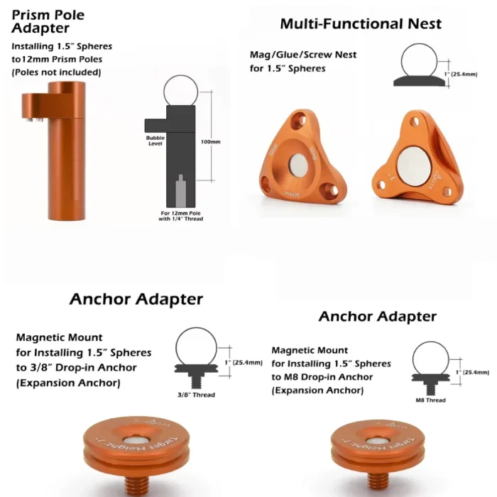 1.5 Inch Ball Reflector Control Kit Copper Coated Tooling Ball Prism (TBR) Kit For Total Station Surveying
