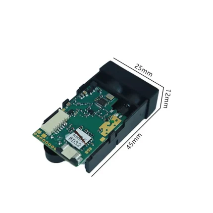JRT M88B-40m USB laser distance sensor module showing 45x25x12mm dimensions